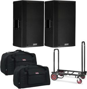 (2) EAW LA121  12 1500W 2-Way Active Speaker, Cart, (2) Gator Tote12 Bundle