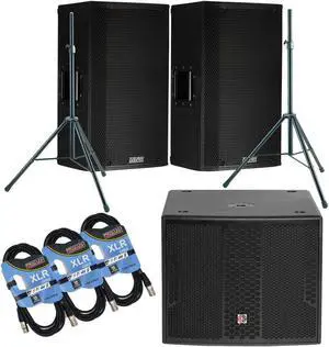 (2) EAW LA121  12 1500W 2-Way Active Speaker, (2) Speaker Stand, PSG AUDIO Chaos 18, (3) XLR Cables Bundle