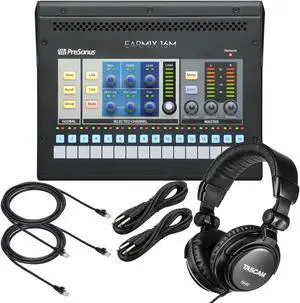 PreSonus EarMix 16M AVB Personal Monitor Mixer, Tascam TH02, (2) 1/4 Cables, (2) Ethernet Cables 10FT Bundle