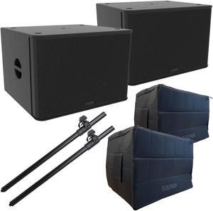 (2) EAW RS118 1500W 18 Powered Subwoofer, (2) EAW Sub Covers, (2) Speaker Poles Bundle