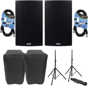 (2) EAW RS151 1500W 15 Powered Loudspeaker, (2) EAW Covers, (2) Speaker Stands, (2) XLR Cables Bundle