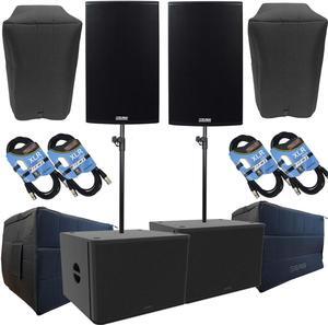(2) EAW RS151 1500W 15 Powered Loudspeaker, (2) EAW RS118 Subs, (2) EAW Covers, (2) EAW Sub Covers, (2) Speaker Poles, (4) XLR Cables Bundle