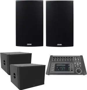 (2) EAW RS121 1500W 12 Powered Loudspeaker, (2) EAW RS118 Sub, PSG AUDIO DM-1608 Mixer Bundle