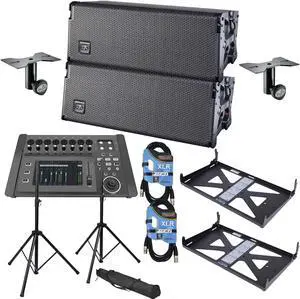(2) DAS Event 208A Dual 8 Powered Line Array Speaker, PSG Audio DM-1608, (2) DAS AX-EV208, (2) DAS AXC-ZT, Speaker Stands Pair, (2) XLR Cables Bundle