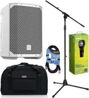 Electro-Voice Everse 8 Battery Speaker (White), Mic Stand, Shure SV100, XLR Cable, Gator TOTE12 Bundle
