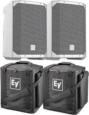 (2) Electro-Voice Everse 8 Battery Speaker (White), (2) Electro-Voice Padded Tote Bundle