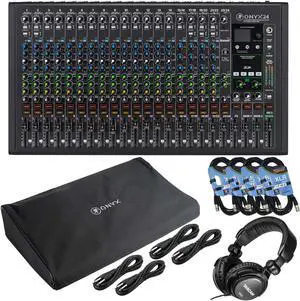 Mackie Onyx24 24-channel Analog Mixer, (4) XLR Cables, (4) 1/4 Cables, Dust Cover, Tascam TH02 Bundle