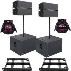 (4)Pro DG GT 2X10 LA, (2)Pro DG GTA 118B SW, (2) Pole Plates, (2) Poles, (2) ErnieBall XLR Bundle