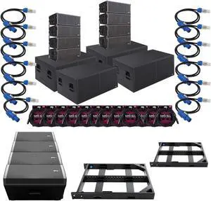 (8) Pro DG GTA 2X10 LA (Powered), (2) Bumper, (4) Pro DG GTA 218 B (Powered), (4) EV ZLX12BT, (12) Powercon Link Cable, (12) ErnieBall XLR Bundle
