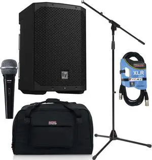 Electro-Voice Everse 8 Battery Speaker, Mic Stand, Shure SV100, XLR Cable, Gator TOTE12 Bundle