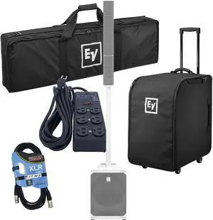 Electro-Voice Evolve 50M Powered Speaker- White (Top Cover Included), EV Rolling Case, XLR Cable, Furman (SS6B) Bundle