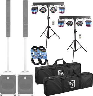 (2) Electro-Voice Evolve 50M Powered Speaker  White (Top Cover Included), (2) Yuusei LED DJ Lighting Set, (2) XLR Cables Bundle