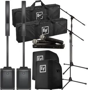 (2) Electro-Voice Evolve 50M Powered Speaker (Top Cover Included), (2) EVOLVE50-SUBCVR, (2) Mic Stands, BLX288/PG58 Bundle