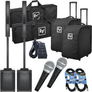 (2) Electro-Voice Evolve 50M Powered Speaker (Top Cover Included), (2) EV Rolling Case, (2) PG48 Mic, (2) XLR Cables, Furman (SS6B) Bundle
