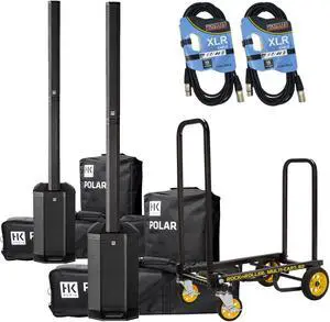 (2) HK AUDIO POLAR 10 2000W Powered Array System with Bluetooth, Rock-N-Roller R2RT, (2) XLR Cables Bundle
