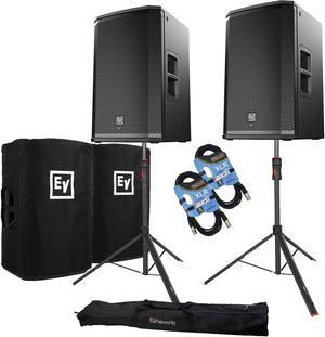 (2) Electro-Voice ETX-12P Powered Speaker, (2) ETX12 Cover, Gator Frameworks ID Speaker Stands with Bag, (2) XLR Cables Bundle