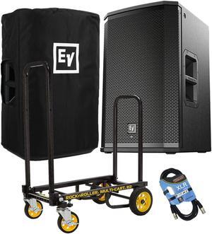 Electro-Voice ETX-12P Powered Speaker, ETX12 Cover, Rock n Rolle Cart, XLR Cable Bundle