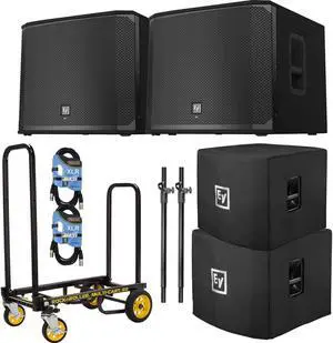 (2) Electro-Voice EKX-15SP 15 Sub, Rock N Roller Cart, (2) EKX-15S-Covers, (2) XLR Cables, (2) Speaker Poles Bundle