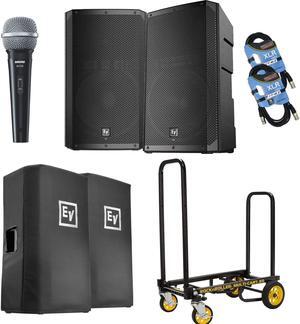 (2) Electro-Voice ELX200-15P, (2) ELX200-15P Covers, Rock-N-Roller Cart, SV100 Mic, (2) XLR Cables Bundle