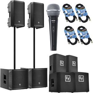 (2) Electro-Voice ELX200-15P, (2) EV ELX200-12SP, (2) ELX200-15P Covers, (2) ELX200-12SP Covers, (2) Poles, SV100 Mic, (4) XLR Cables Bundle