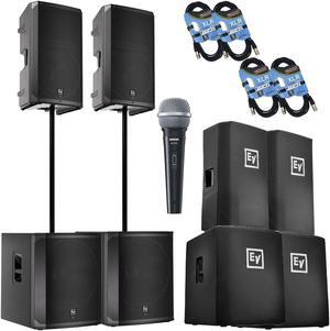 (2) Electro-Voice ELX200-12P, (2) EV ELX200-18SP, (2) ELX200-12P Covers, (2) ELX200-18SP Covers, (2) Poles, SV100 Mic, (4) XLR Cables Bundle
