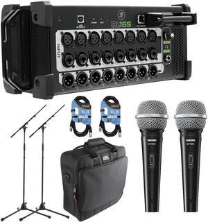 Mackie DL16S 16-Channel Wireless Digital Live Sound Mixer with Built-In Wi-Fi + (2)Handheld Cardioid Dynamic Microphone + Gator Cases G-MIXERBAG-1515 + Cables and Mic Stands.