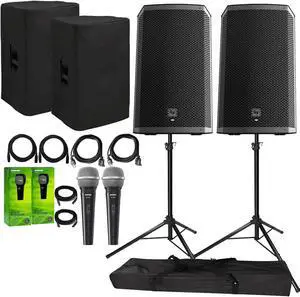 Electro-Voice ZLX-12BT Active 12 Bluetooth Speaker Package with 2x Microphones, Cables, Covers, & Stands