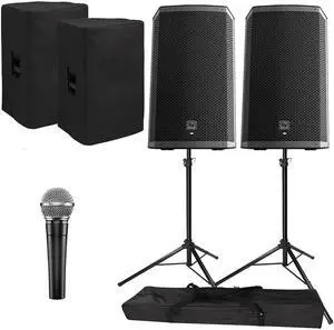 Electro-Voice ZLX-12BT Active 12 Bluetooth Speaker Package with Vocal Microphone Covers, & Stands