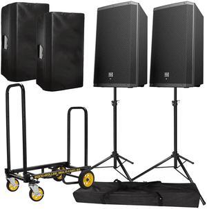 Electro-Voice ZLX-15BT Active 15 Bluetooth Speaker Package with (Micro) 8-in-1 Folding Multi-Cart/Hand , Covers, & Stands