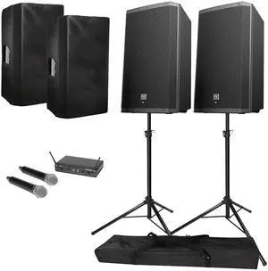 Electro-Voice ZLX-15BT Active 15 Bluetooth Speaker Package with Samson Concert 288 Dual-Handheld , Covers, & Stands