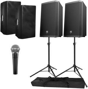 Electro-Voice ZLX-15BT Active 15 Bluetooth Speaker Package with Vocal Microphone SM58 , Covers, & Stands