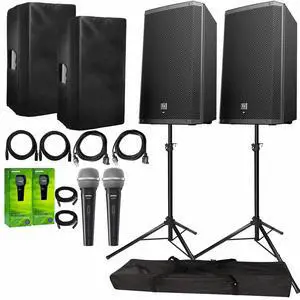 Electro-Voice ZLX-15BT Active 15 Bluetooth Speaker Package with 2x Microphones, Cables, Covers, & Stands