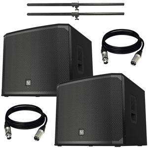 (2) Electro-Voice EKX-18SP 18 Powered Subwoofer and Cables and Poles Package