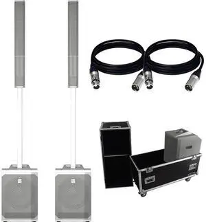 Electro-Voice EVOLVE 50 Portable 1000W Bluetooth-Enabled Subwoofer and Column Speaker Kit (White) + ElectroVoice EVOLVE 50 White Portable Column System Case with Wheels [FZEVOLVEW] and Cables
