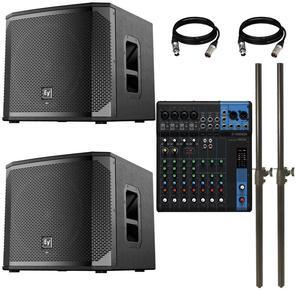 (Pair) Electro-Voice ELX200-12SP-US 12 1200W Powered Subwoofer (Black) & Yamaha MG10  10-Input Mixer & (2) Adjustable Subwoofer Pole and (2) 50FT XLR to XLR Cable