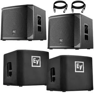 (2) Electro-Voice ELX200-12SP-US 12 1200W Powered Subwoofer (Black, Single) & (2) Electro-Voice ELX200-12S-CVR Padded Cover for ELX200 12 Subwoofer and Cable Package.