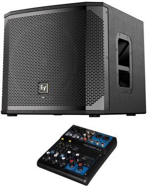 Electro-Voice ELX200-12SP-US 12 1200W Powered Subwoofer (Black, Single) & PSG AUDIO AM-06  6-Input Mixer