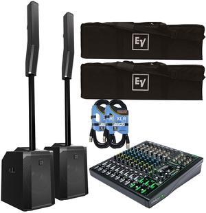 Electro-Voice Evolve 50 Portable Column Bluetooth PA System with Mackie ProFX12V3 Mixer Bundle with XLR Cables