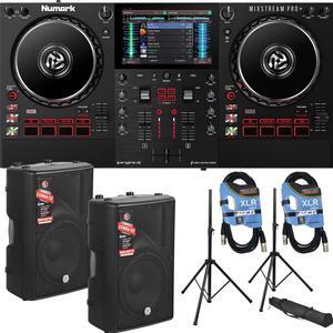 Numark Mixstream Pro+ Standalone DJ Controller, (2) PSG AUDIO Cobra 112, Speakers Stands, (2) XLR Cables Bundle