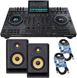 Denon DJ Prime 4+ Standalone 4-deck DJ Controller, (2) KRK RP5 G4 Monitors, (2) XLR Cables Bundle