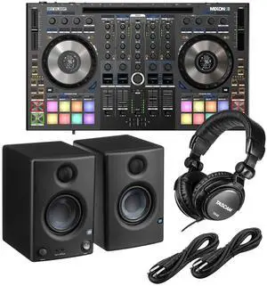 Reloop Mixon 8 Pro 4-channel DJ Controller, Presonus Eris3.5, Tascam TH02, (2) 1/4 Cable Bundle
