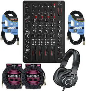 PLAYdifferently MODEL 1.4 DJ Mixer, Audio Technica ATH-M40X, (2) XLR Cables, (2) ErnieBall 1/4 Bundle