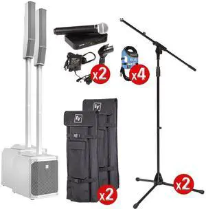 Electro-Voice EVOLVE 30M White (Pair)  (2) BLX24/PG58 Wireless Mic  (2) Mic Stands  (4) XLR Cables  (2) Mic Clips
