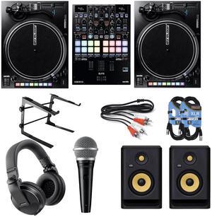 Reloop RP-8000 MK2 Turntable (PAIR) + Reloop Elite Mixer and KRK RP5G4 Rokit 5 Generation 4 Powered Studio Monitor, Black, Pair Bundle