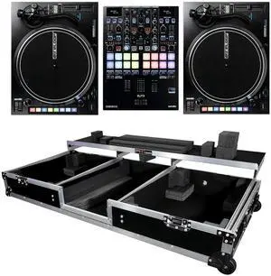 Reloop RP-8000 MK2 Turntable (PAIR) + Reloop Elite Mixer and ProX XS-TMC1012WLTFBTL 2x Turntables in Battle Mode and Single 10 or 12 Mixer DJ Coffin Case with Laptop Shelf