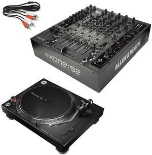 Allen & Heath XONE:92S Professional Six-Channel Club Install DJ Mixer + Pioneer DJ PLX-500-K High-Torque, Direct-Drive Turntable (Black) and Cables