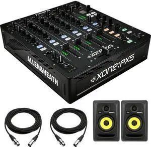 Allen & Heath XONE:PX5  4+1 Channel DJ Mixer with Soundcard + KRK ROKIT RP5G3 5 Studio Monitors (Black Pair) and Cables