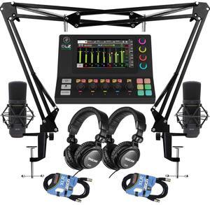Mackie DLZ Creator XS Compact Digital Mixer  (2) Mackie EM-91C  (2) Tascam TH02  (2) XLR Cables  (2) Boom Mic Arms Bundle