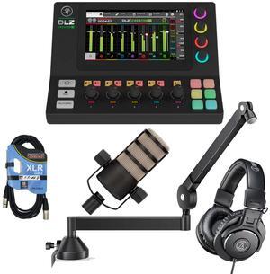 Mackie DLZ Creator XS Compact Digital Mixer, Rode PodMic, Boom Arm, XLR Cable, AT ATH-M30X Bundle