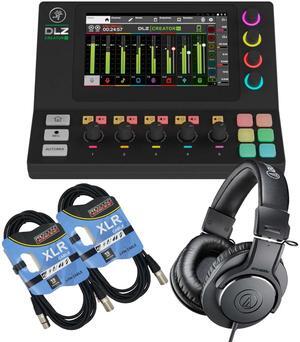 Mackie DLZ Creator XS Compact Digital Mixer, AT ATH-M20X, (2) XLR Cables Bundle